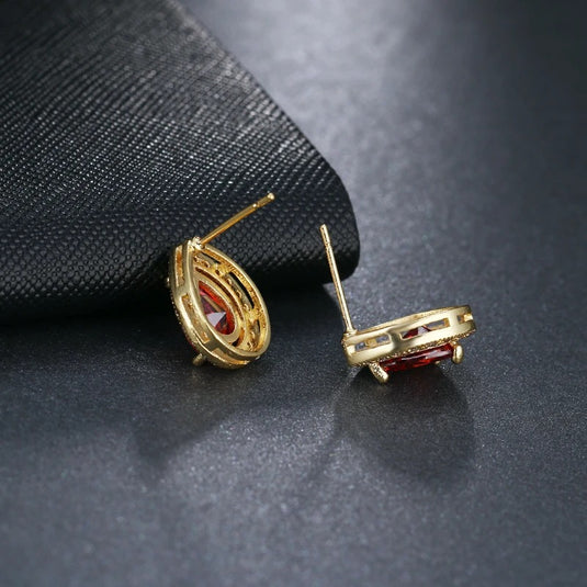 Luxury Premium Quality AD Collection Cubic Zircon Stud Earrings - Red