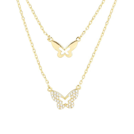 14k Gold Plated Double Layered Butterfly Necklace