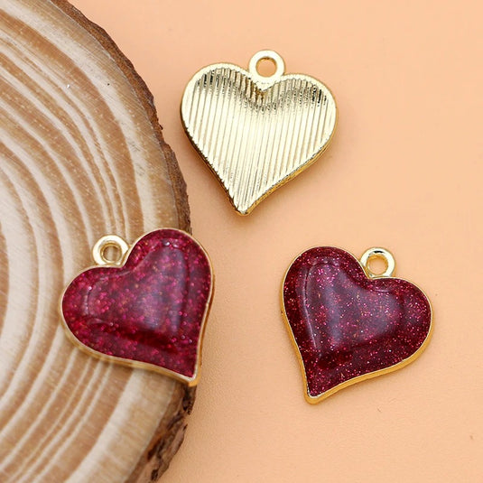 Heart Charm Pendant in Metallic Red with Stainless Steel Chain