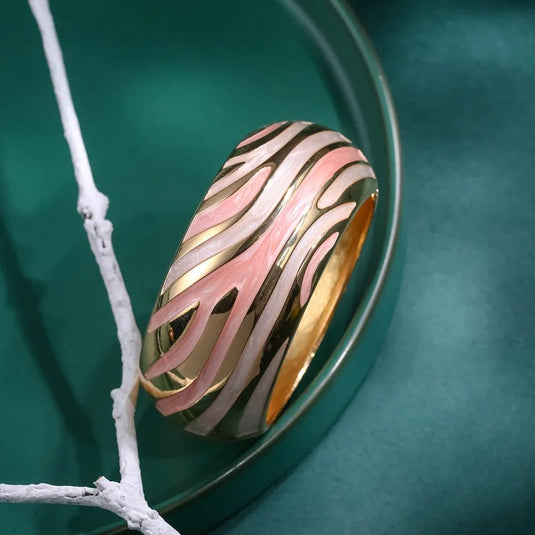 Drop Oil Design Multicolor Cuff Bangle in Pink & White