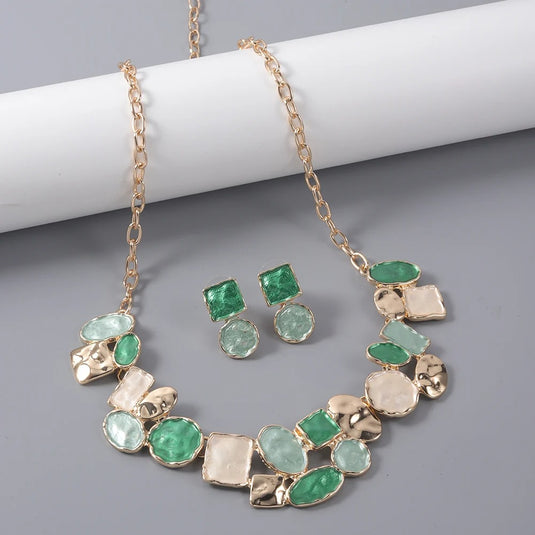 Gold Plated, Stainless Steel, Enamel Coated Stylish Set in Shades of Green
