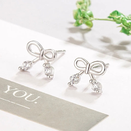 925 Silver Bow Design Stud Earrings