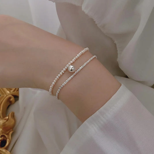 925 Silver Pearl Double Layer Bracelet