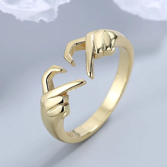 Heart Hand Hug Fashion Finger Ring, Size 6