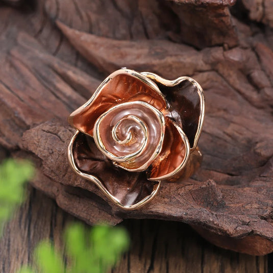 Adjustable Enamel Coated Finger Ring in Shades of Gold & Brown