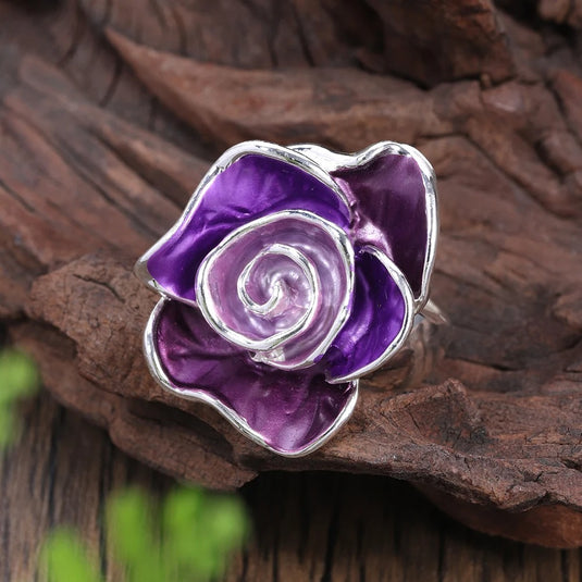 Adjustable Enamel Coated Finger Ring in Shades of Purple & Violet