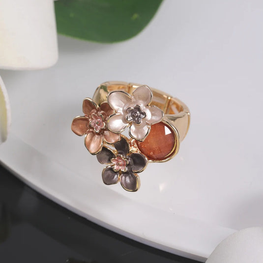 Adjustable Enamel Coated Finger Ring in Shades of Gold & Brown