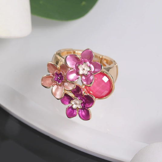 Adjustable Enamel Coated Finger Ring in Shades of Pink