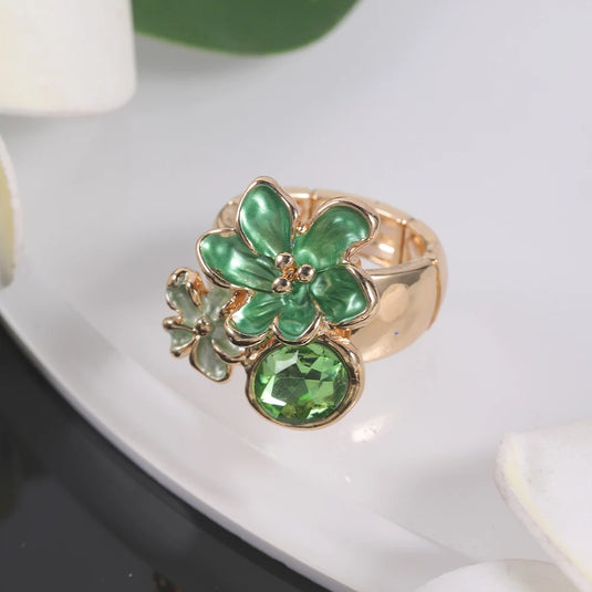 Adjustable Enamel Coated Finger Ring in Shades of Green