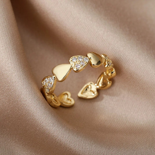 Heart Stainless Steel Zircon Stud Adjustable Finger Ring