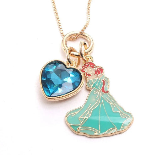 Princess Ariel with a Blue Heart Multiple Charm Pendant