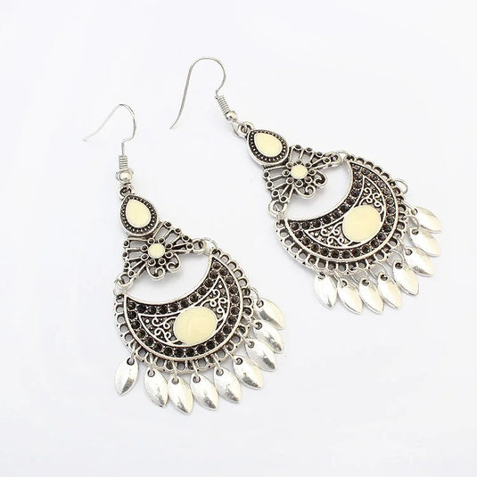 Classic Indo Western drop earrings with an ethnic look in White