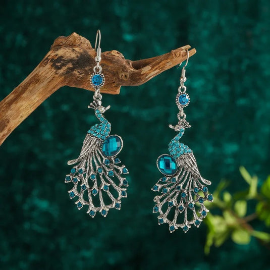 Classic Indo Western drop Peacock Style earrings with an ethnic look in Shades of Turquoise