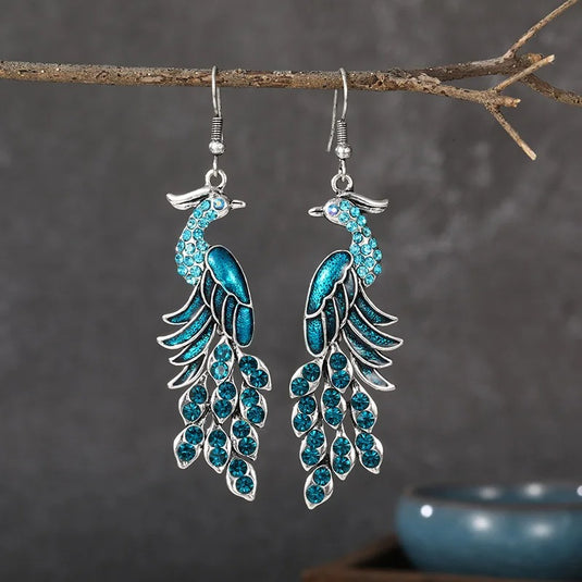 Classic Indo Western drop Peacock Style earrings with an ethnic look in Shades of Turquoise