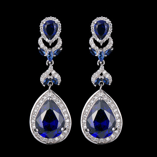 Luxury Premium Quality AD Collection Cubic Zircon Earrings -  Royal Blue Drop Earrings