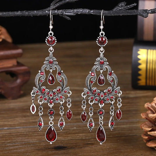 Classic Indo Western drop earrings with an ethnic look in Shades of Red