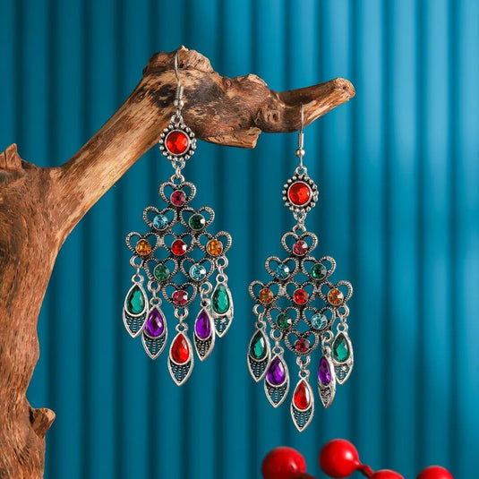 Classic Indo Western drop earrings with an ethnic look in Shades of Red
