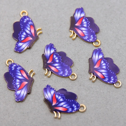 Purple Butterfly Charm Pendants with Stainless Steel Chains