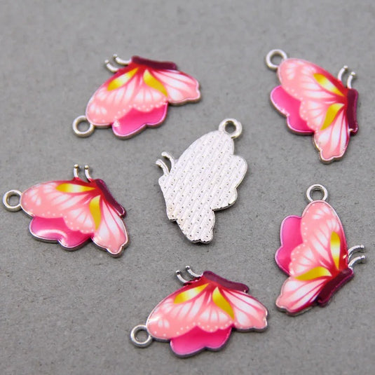 Pink Butterfly Charm Pendants with Stainless Steel Chains