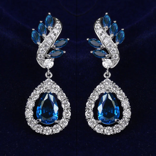 Luxury Premium Quality AD Collection Cubic Zircon Earrings -  Royal Blue Drop Earrings