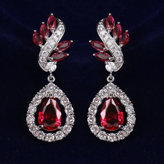 Luxury Premium Quality AD Collection Cubic Zircon Earrings - Red Drop Earrings
