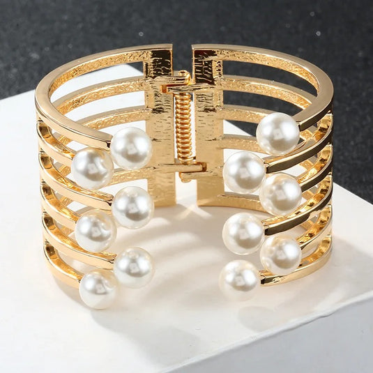 Multilayer Winding Pearl Cuff Bangle