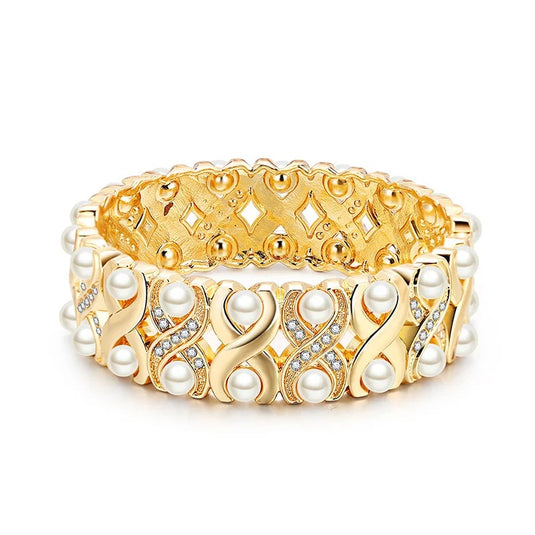 Pearl with Cubic Zircon Studded Cuff Bangle