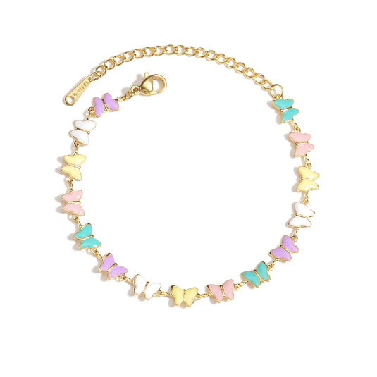 Drop Oil Butterfly Charms colorful Bracelet in Stainless Steel