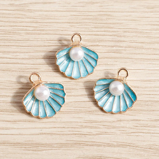 Blue Shell Pearl Charm Pendant in Blue with Stainless Steel Chain