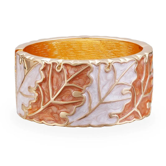 Drop Oil Leaf Design Multicolor Cuff Bangle in Beige & Brown