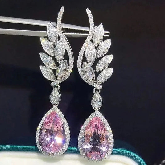 Luxury Premium Quality AD Collection Cubic Zircon Earrings - Pink Drop Earrings