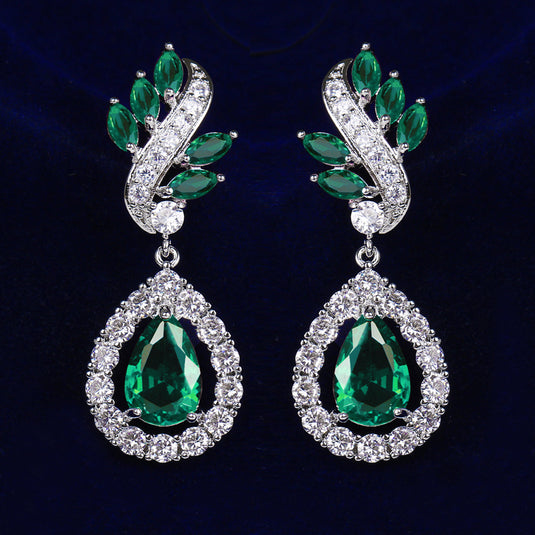 Luxury Premium Quality AD Collection Cubic Zircon Earrings - Green Drop Earrings