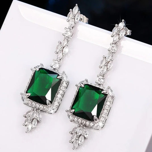 Luxury Premium Quality AD Collection Cubic Zircon Earrings - Green Drop Earrings