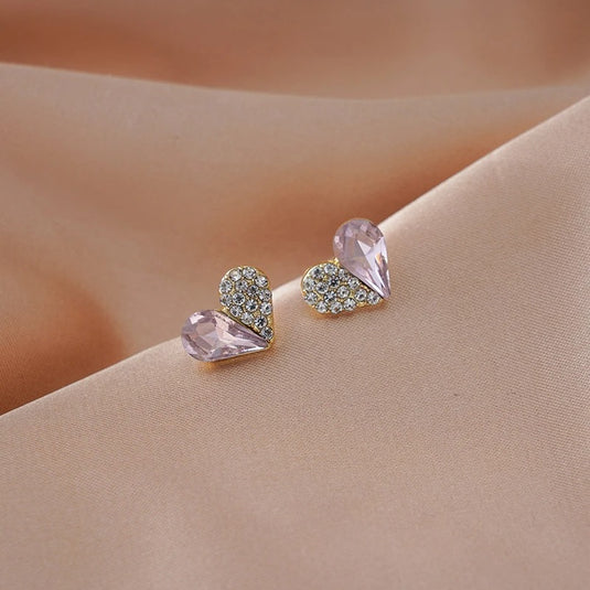 Heart Stud Crystal Earrings in a Violet stone
