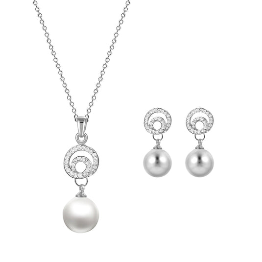 Beautiful Crystal Studded Pearl Pendant Necklace with Earrings Set