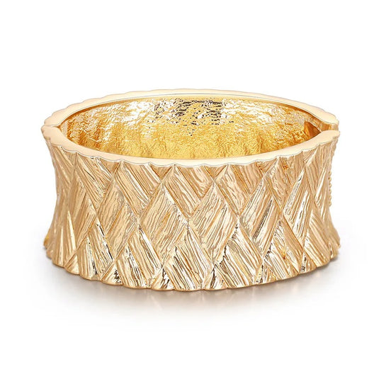 Hollow Wide Cuff Bangle in a Stylish Gold Finish