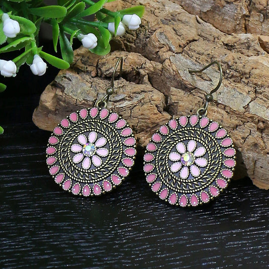 Classic Indo Western drop earrings with an ethnic look in Shades of Pink