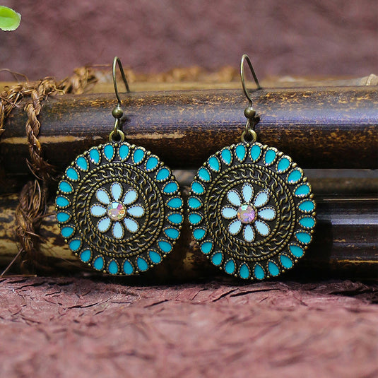 Classic Indo Western drop earrings with an ethnic look in Shades of Turquoise