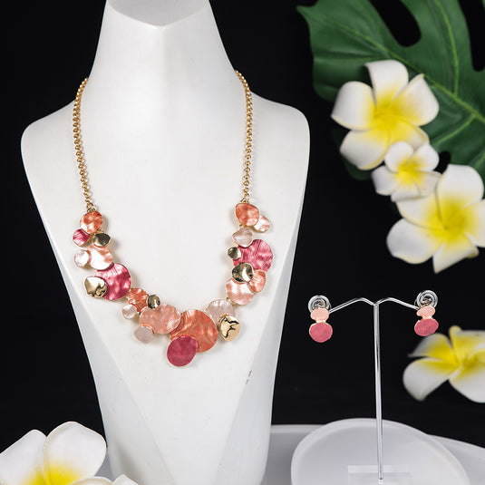 Gold Plated, Stainless Steel, Enamel Coated Stylish Set in shades of Orange & Pink
