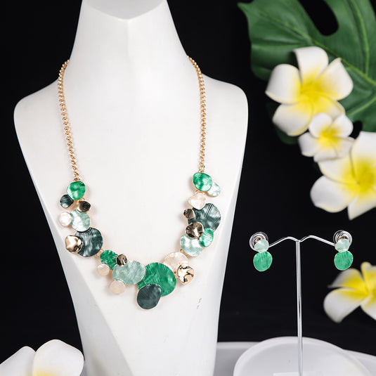 Gold Plated, Stainless Steel, Enamel Coated Stylish Set in shades of Green