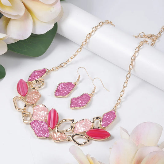 Gold Plated, Stainless Steel, Enamel Coated Stylish Set in shades of Pink
