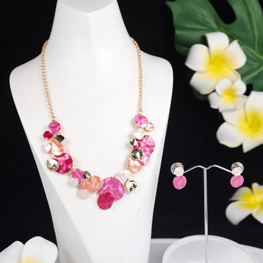 Gold Plated, Stainless Steel, Enamel Coated Stylish Set in shades of Pink
