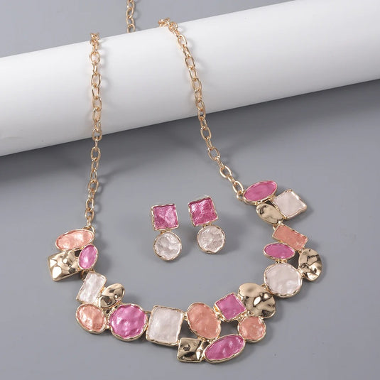 Gold Plated, Stainless Steel, Enamel Coated Stylish Set in Shades of Pink