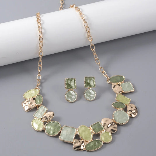 Gold Plated, Stainless Steel, Enamel Coated Stylish Set in Shades of Green