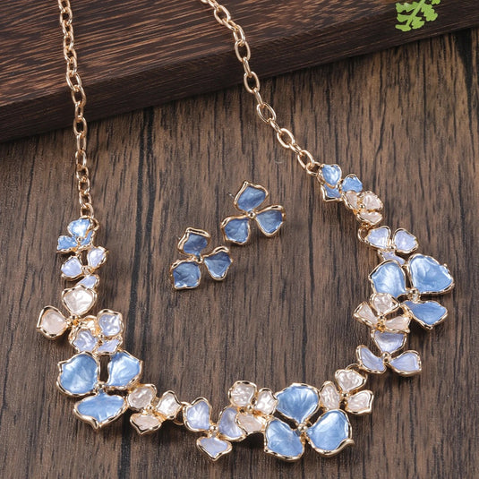 Gold Plated, Stainless Steel, Enamel Coated Multicolor Stylish Set in Shades of Blue