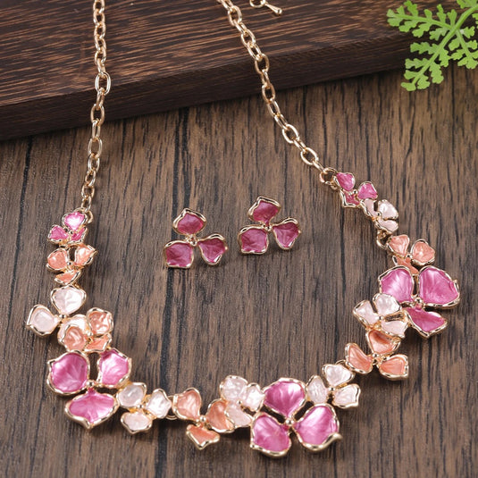 Gold Plated, Stainless Steel, Enamel Coated Stylish Set in Shades of Pink & Peach