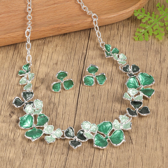 Gold Plated, Stainless Steel, Enamel Coated Multicolor Stylish Set in Shades of Green