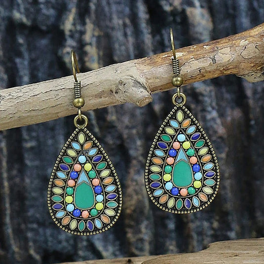 Classic Indo Western drop earrings with an ethnic look in Shades of Turquoise