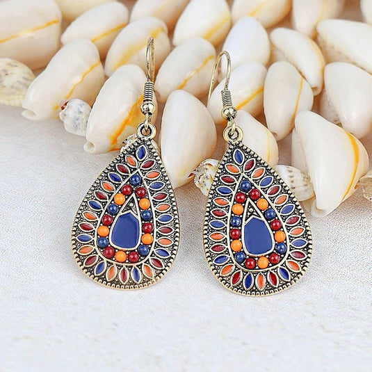 Classic Indo Western drop earrings with an ethnic look in Shades of Blue