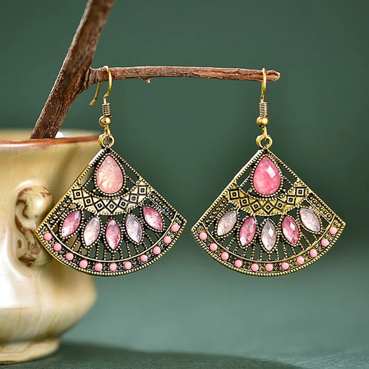 Classic Indo Western drop earrings with an ethnic look in Shades of Pink